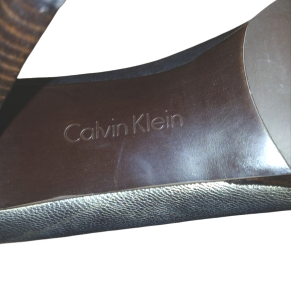 Calvin Klein Caleigh Metallic Leather Peep Toe Pumps Silver Platform Hee… - Picture 10 of 12